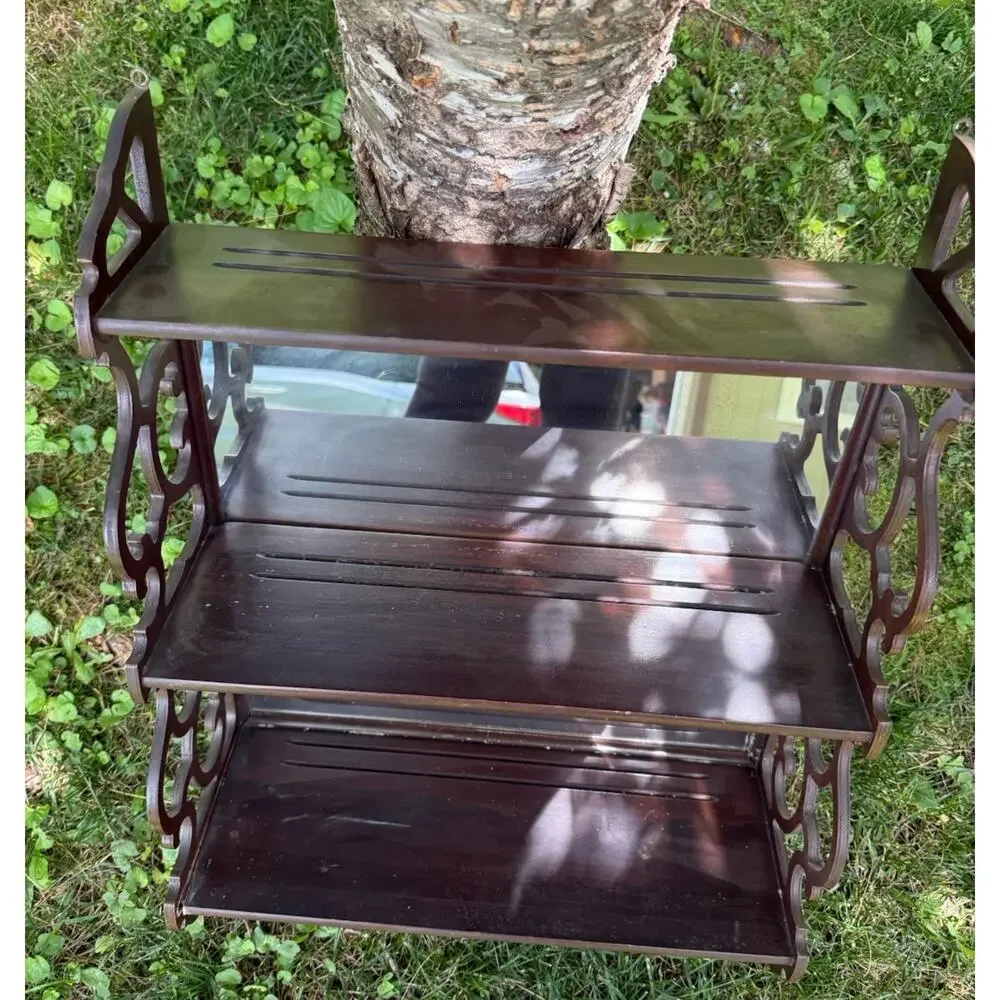 VTG Butler Mahogany Wooden Mirrored Back Wall Shelf 3 Tier Curio Display 22”